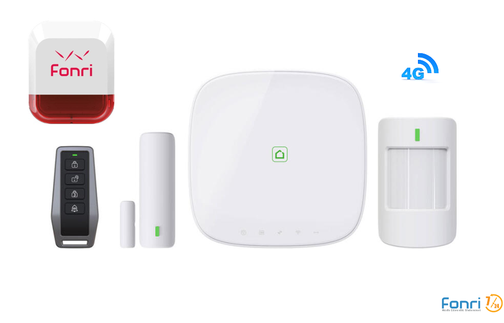 Fonri 4G Pro Kablosuz Alarm Paketi(Kablosuz Siren Dahil)