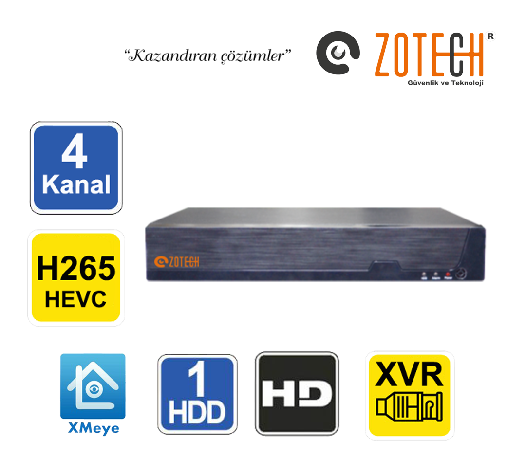 Zotech ZT-XM04N 4Kanal 1CH Ses H265 XVR Metal Kayıt Cihazı Xmeye(S)