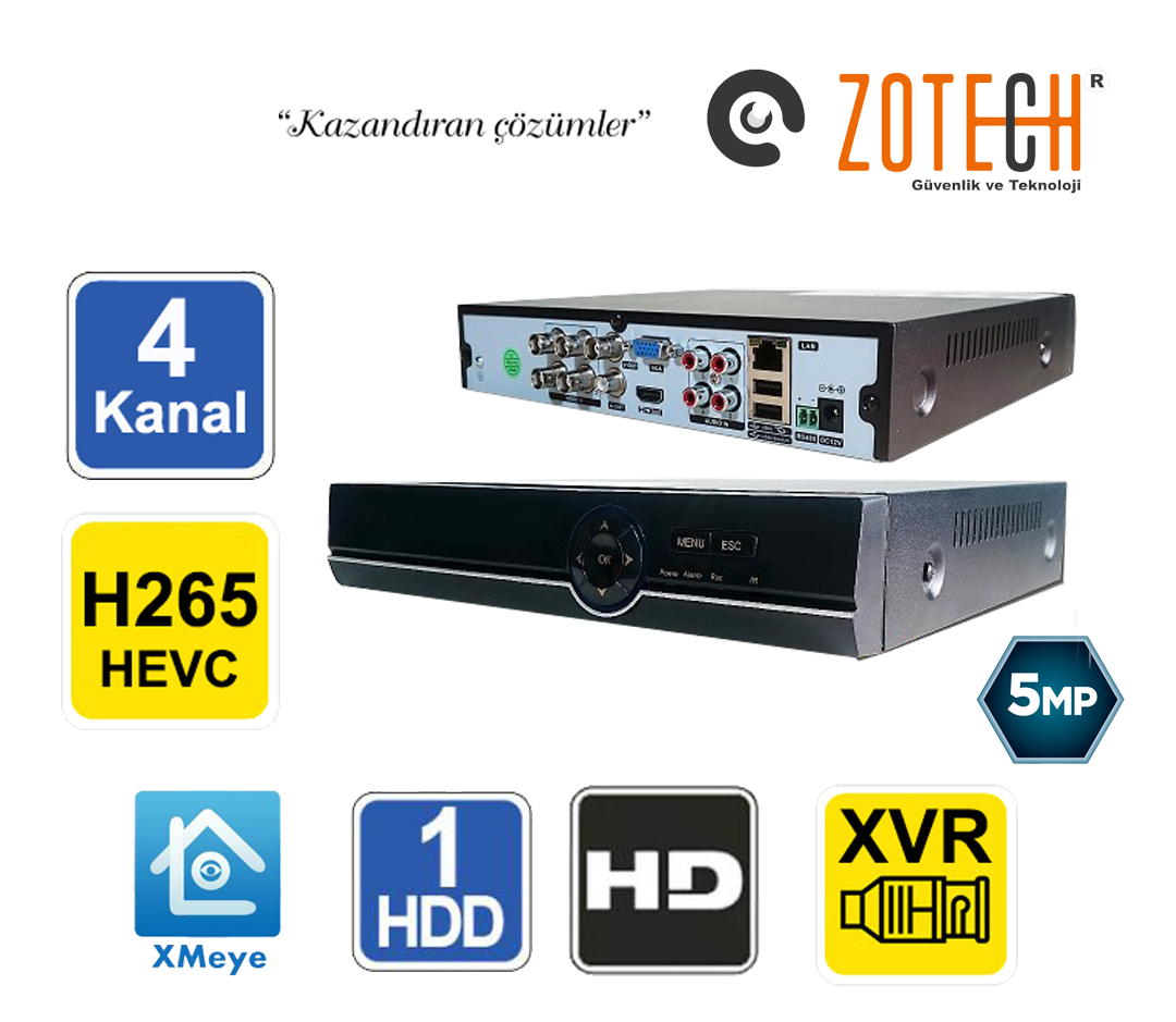 Zotech B04XM5MP 4Kanal 4CH Ses 5MP H265+ XMeye 5in1 DVR(K)