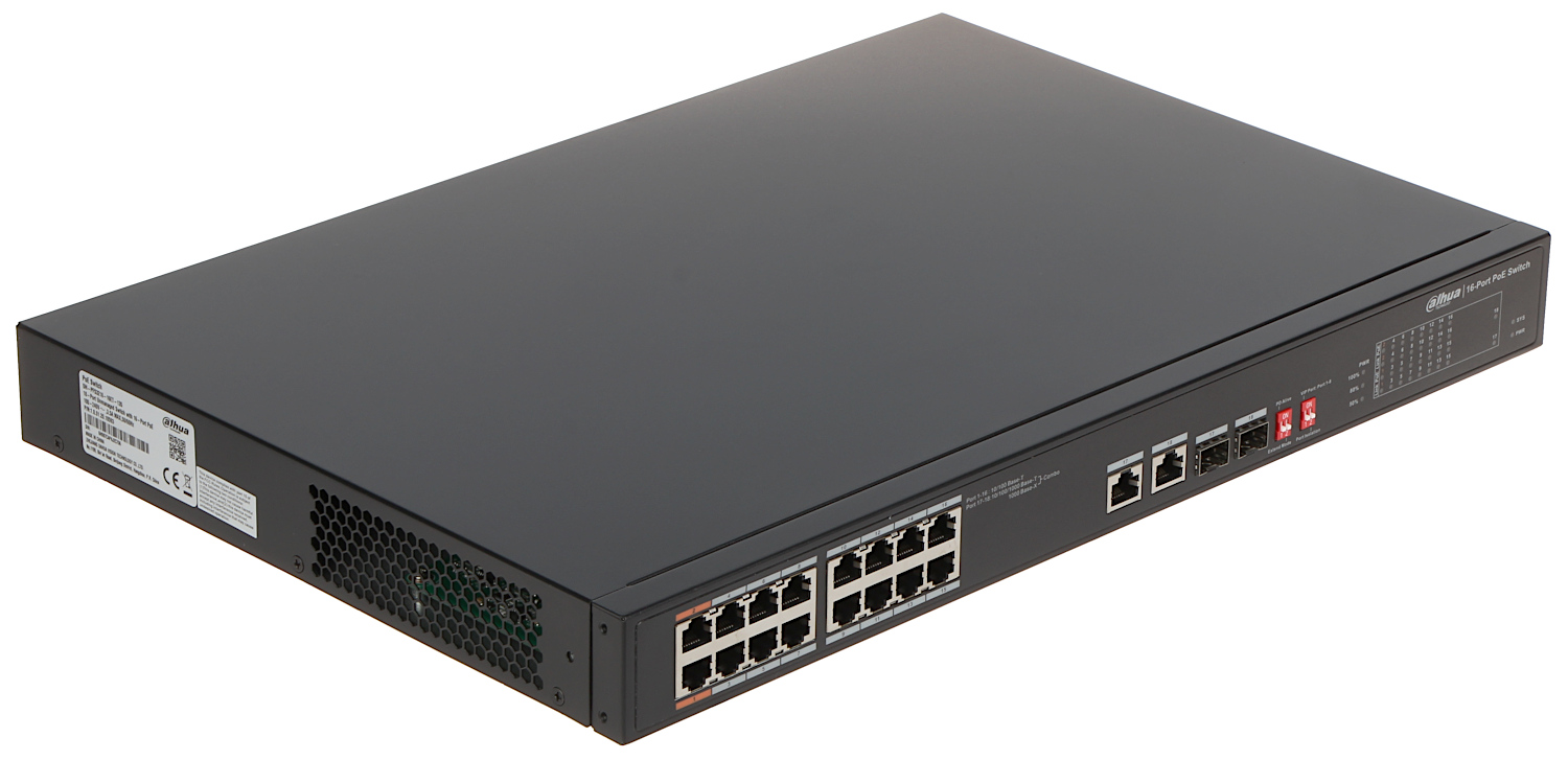 Dahua PFS3218-16ET-135 16 Port Megabit 16 Port PoE 135W +2 Port SFP +2 Port GigaBit Uplink RackMount PoE Switch