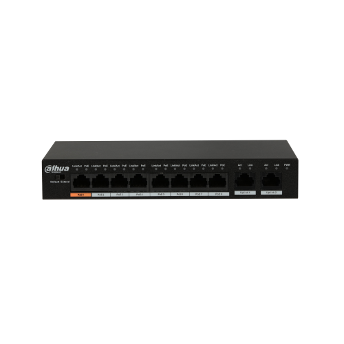 Dahua PFS3010-8ET-96 8 Port MegaBit 8 Port PoE 96W +2 Port GigaBit Uplink, Yönetilemez PoE Switch