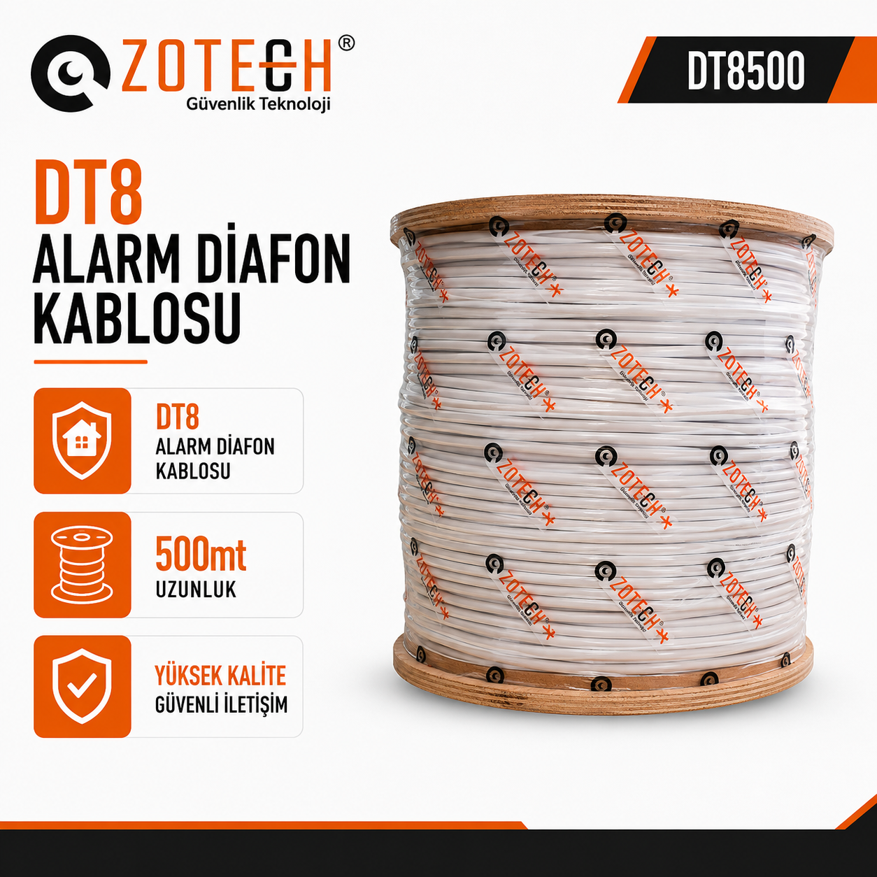 Zotech DT8500 DT8 Diafon Alarm Kablosu 500Metre(Kasnak)