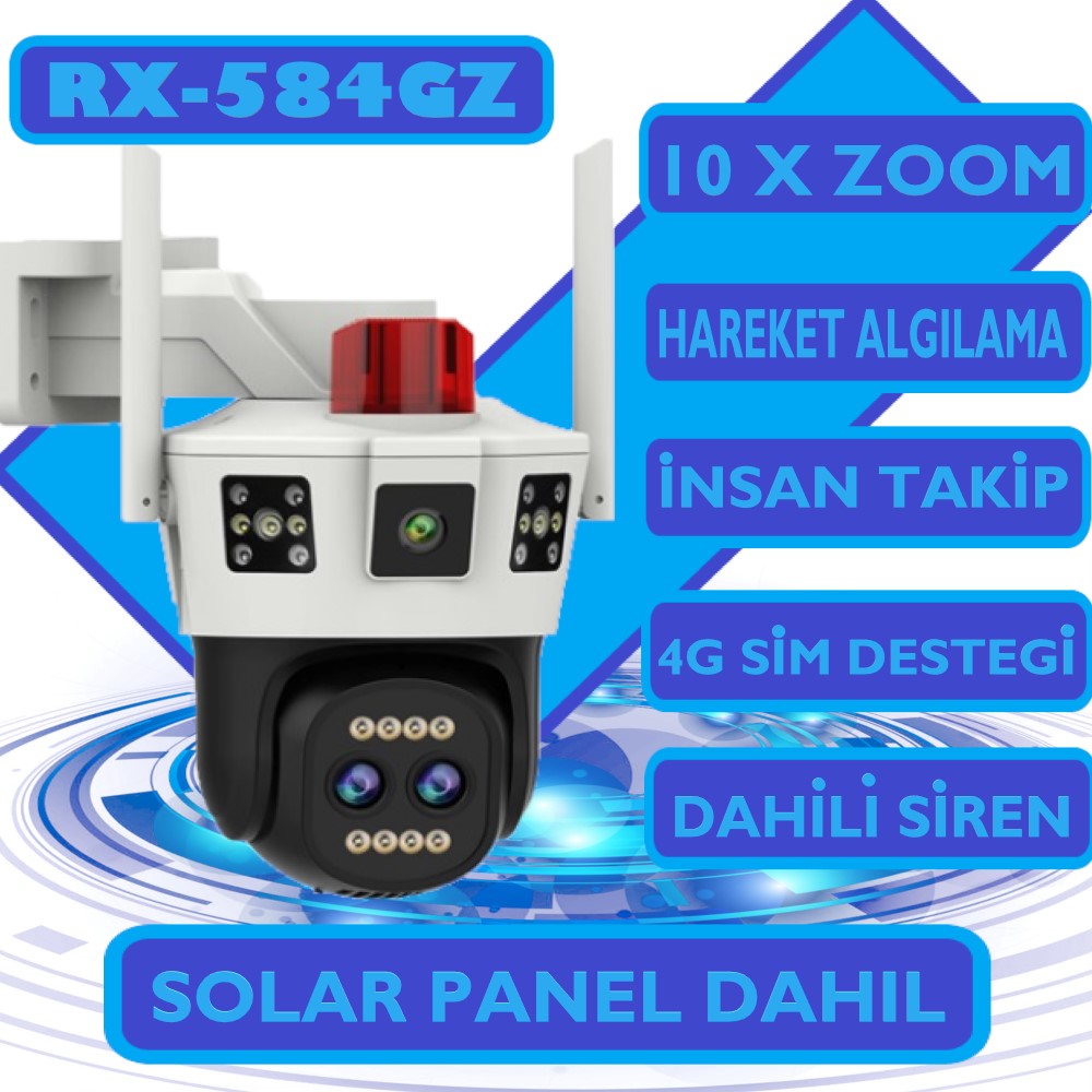 X5 Tech RX-584GZ-Dual Lens 10X Zoom 4G Solar Kamera O-KAM (Beyaz)