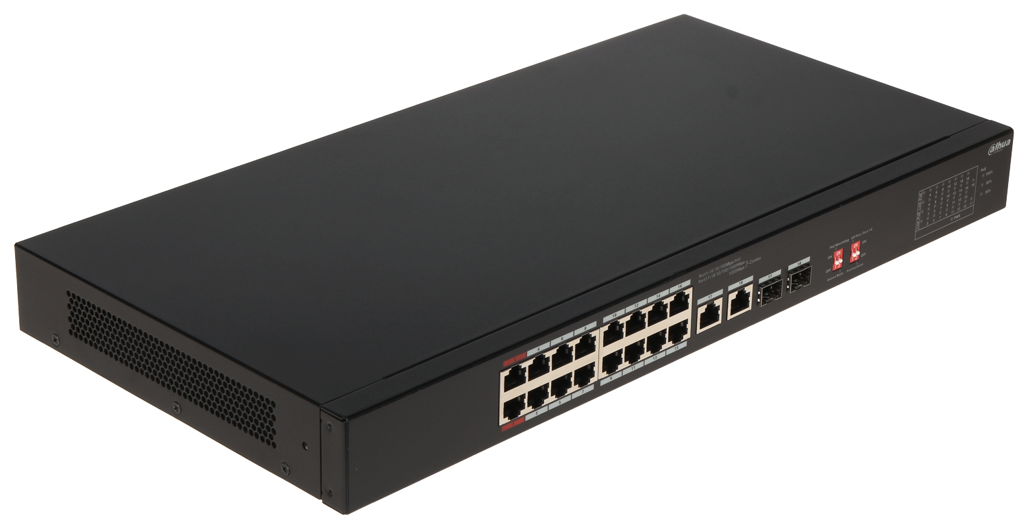 Dahua S3218-16ET-135 16 Port Megabit 16 Port PoE 135W +2 Port SFP +2 Port GigaBit Uplink Yönetilemez RackMount PoE Switch