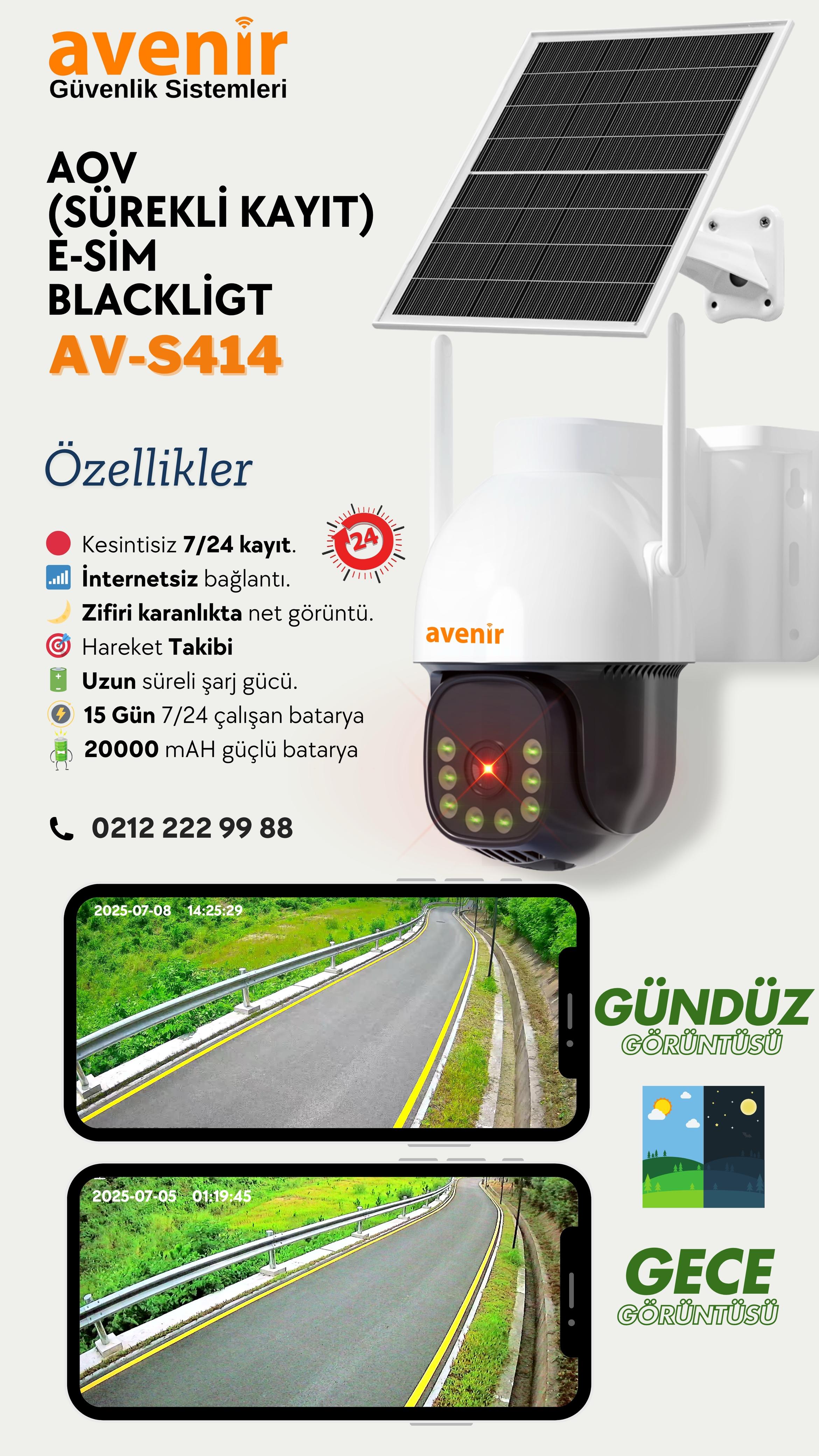 Avenir AV-S414 AOV Güneş Enerjili E-SİM Sürekli Kayıt Kamera