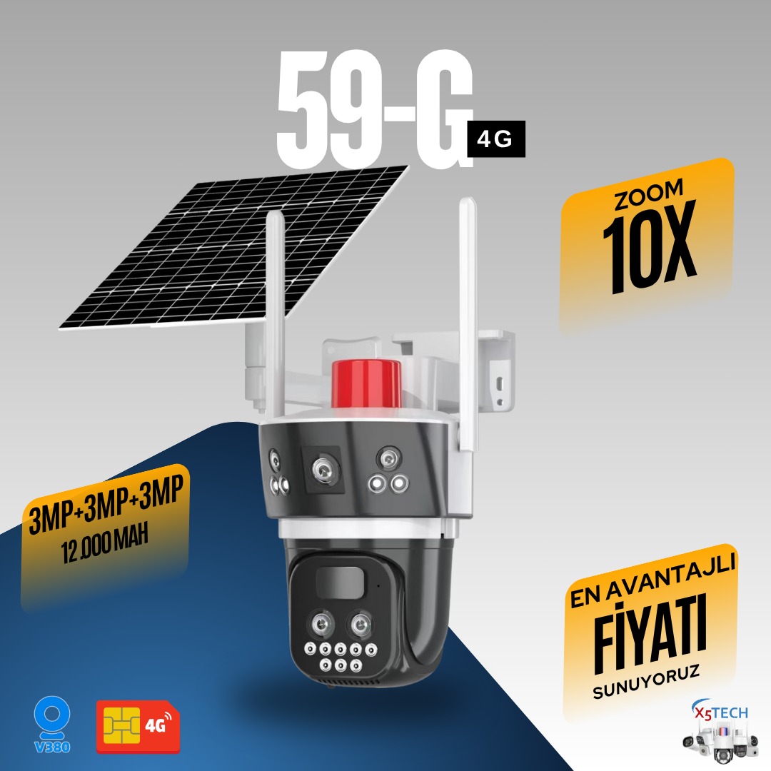 X5 Tech YT-59G 3Mp+3Mp+3Mp 10X Zoom 4G Solar KameraV380