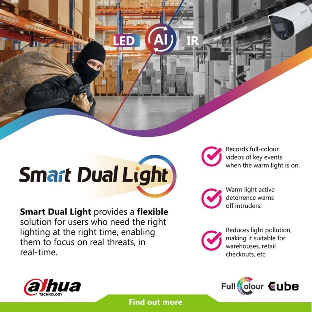 Dahua IPC-HFW1249S-S-IL 2MP 3.6mm Smart Dual Light H265+ PoE Bullet IP Kamera(Sesli)(30Mt)