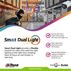 Dahua IPC-HFW1249S-S-IL 2MP 3.6mm Smart Dual Light H265+ PoE Bullet IP Kamera(Sesli)(30Mt)