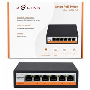 Zolink ZNT-SW-4P2U-V3 10/100 4+2 PoE Swich 2 Port Uplink 72w