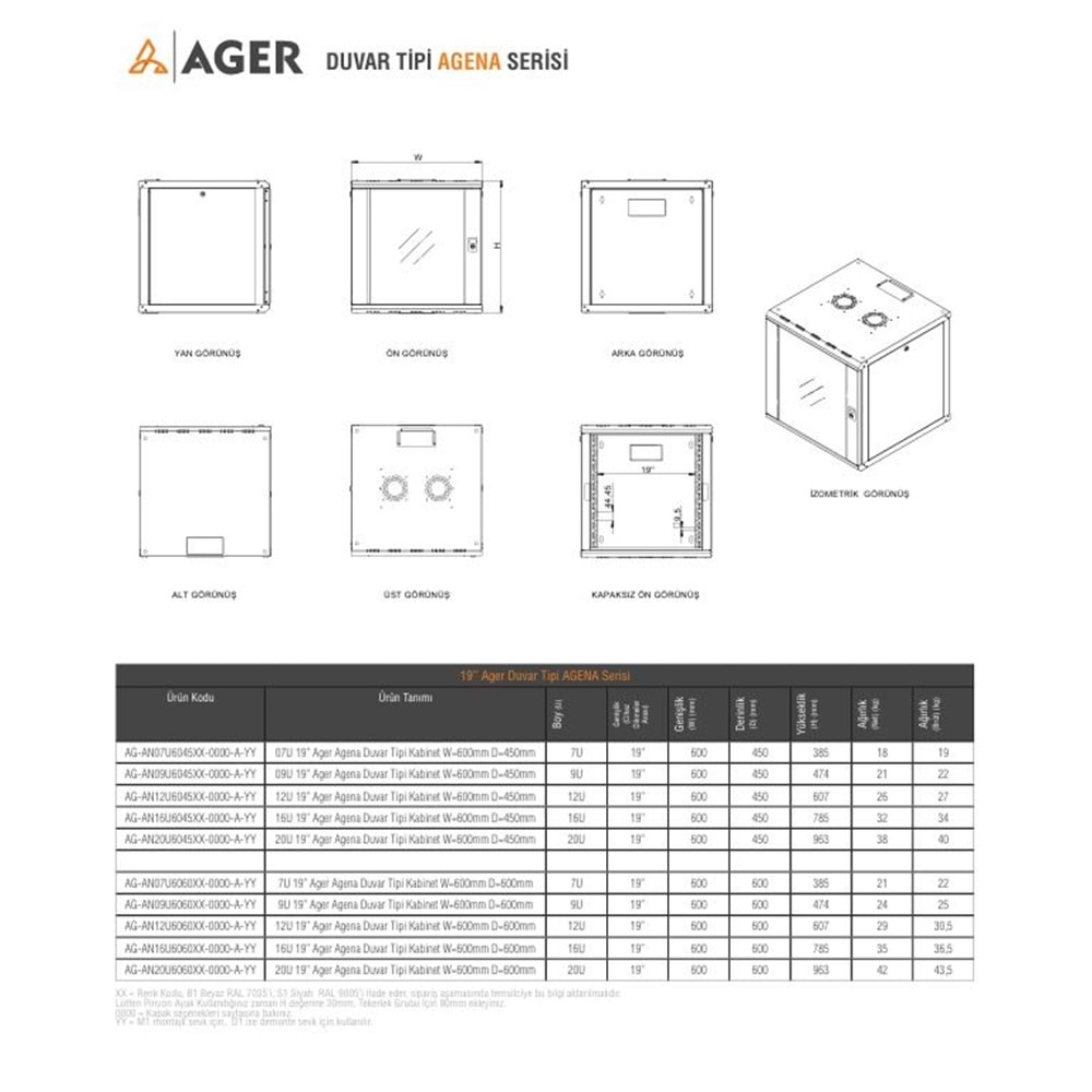 Ager 12U AGR12U6045 600X450 Agena Serisi Duvar Tipi Soho Kabinet Beyaz
