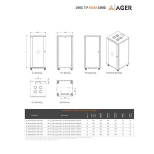 Ager 26U AGR26U6060 600X600 Ager Montajlı Agena Serisi Dikili Tip Kabinet (Tekerlek Takımı Dahil)