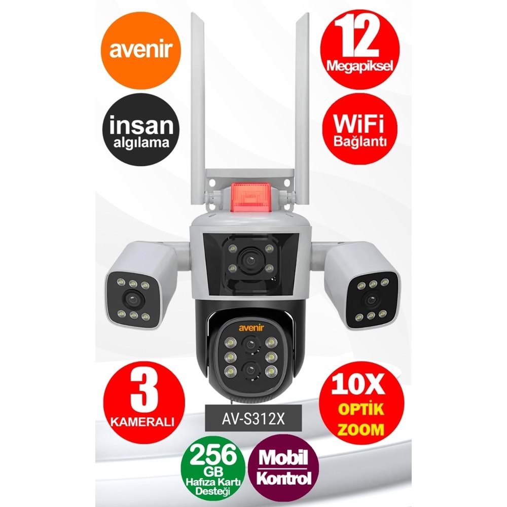 Avenir AV-S312X (Wifi) 12MP 3x4mp Kameralı Destekli Ptz/Panoramik