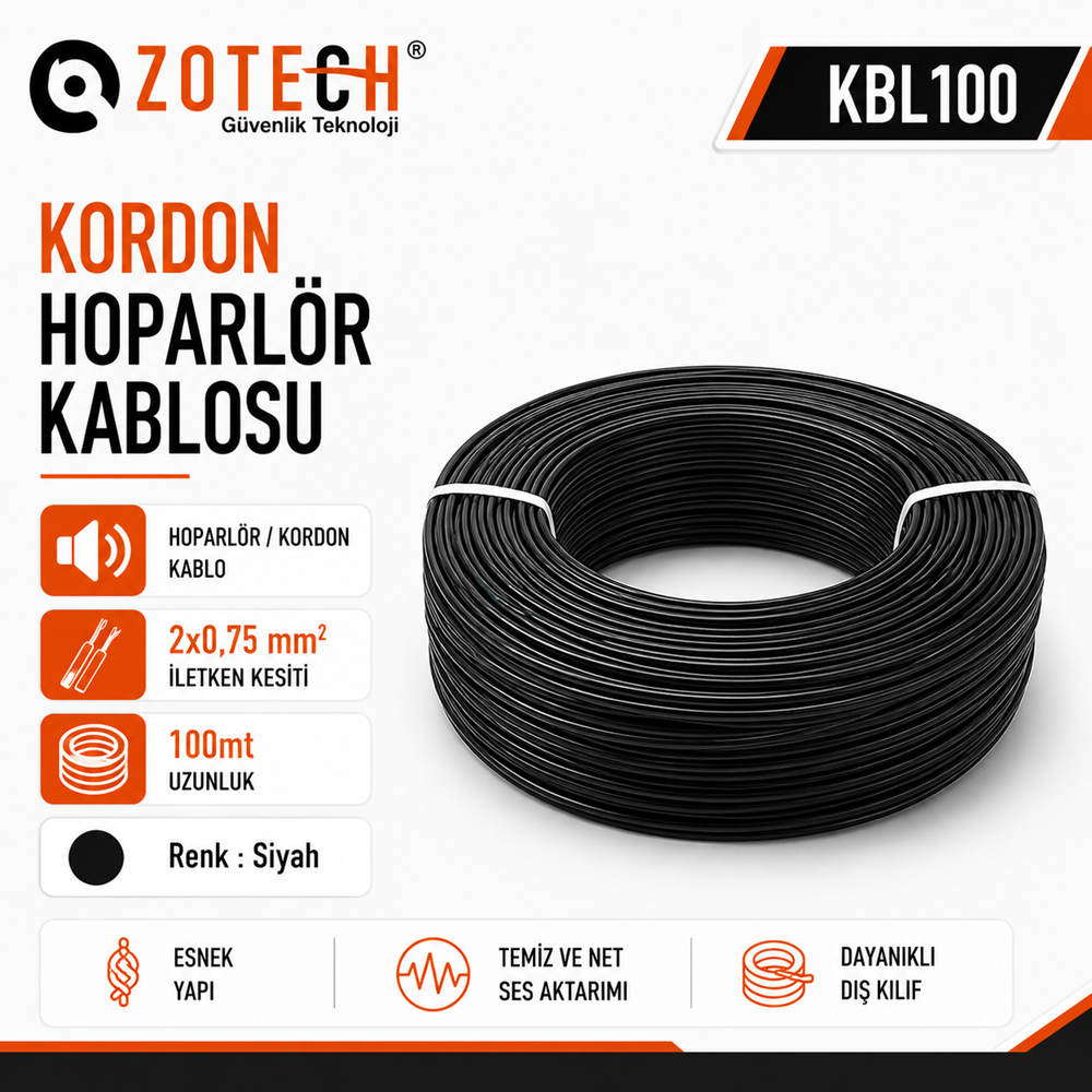 Zotech KBL100 2X0,75 Hoparlör Kordon Kablo 100 Metre (Siyah)
